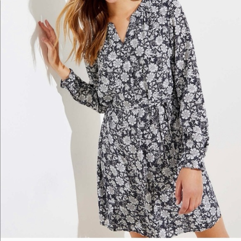LOFT Navy and White Patterned Dress